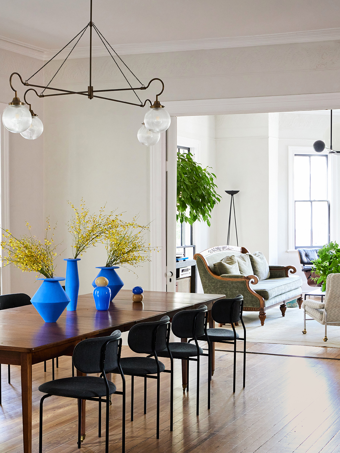 living room with long wood table