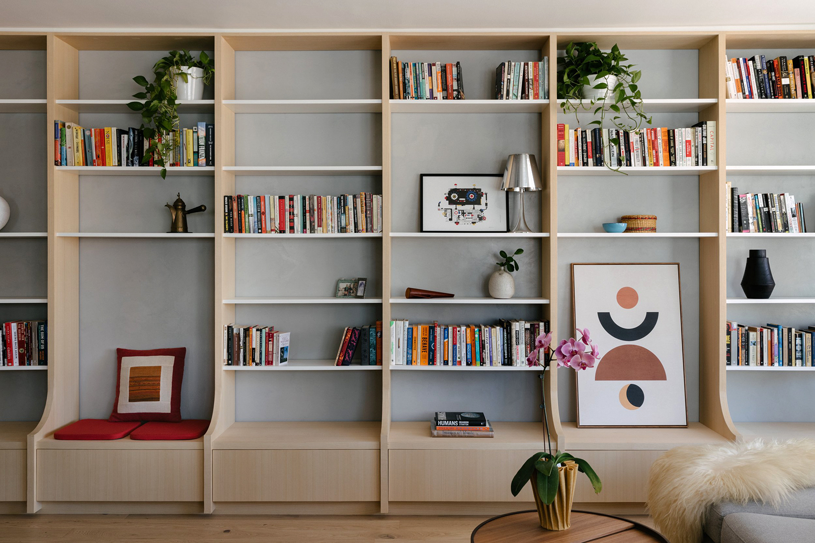 ash wood bookshelves