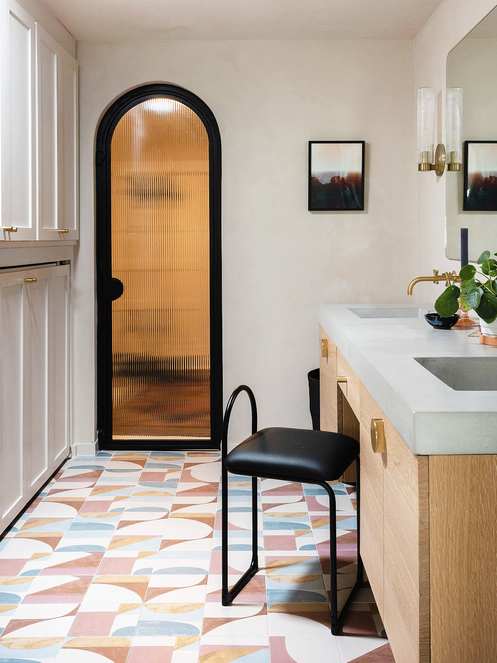 bathroom with bold floor tile