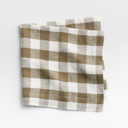  crate and barrel marin-sage-green-gingham-linen-napkin