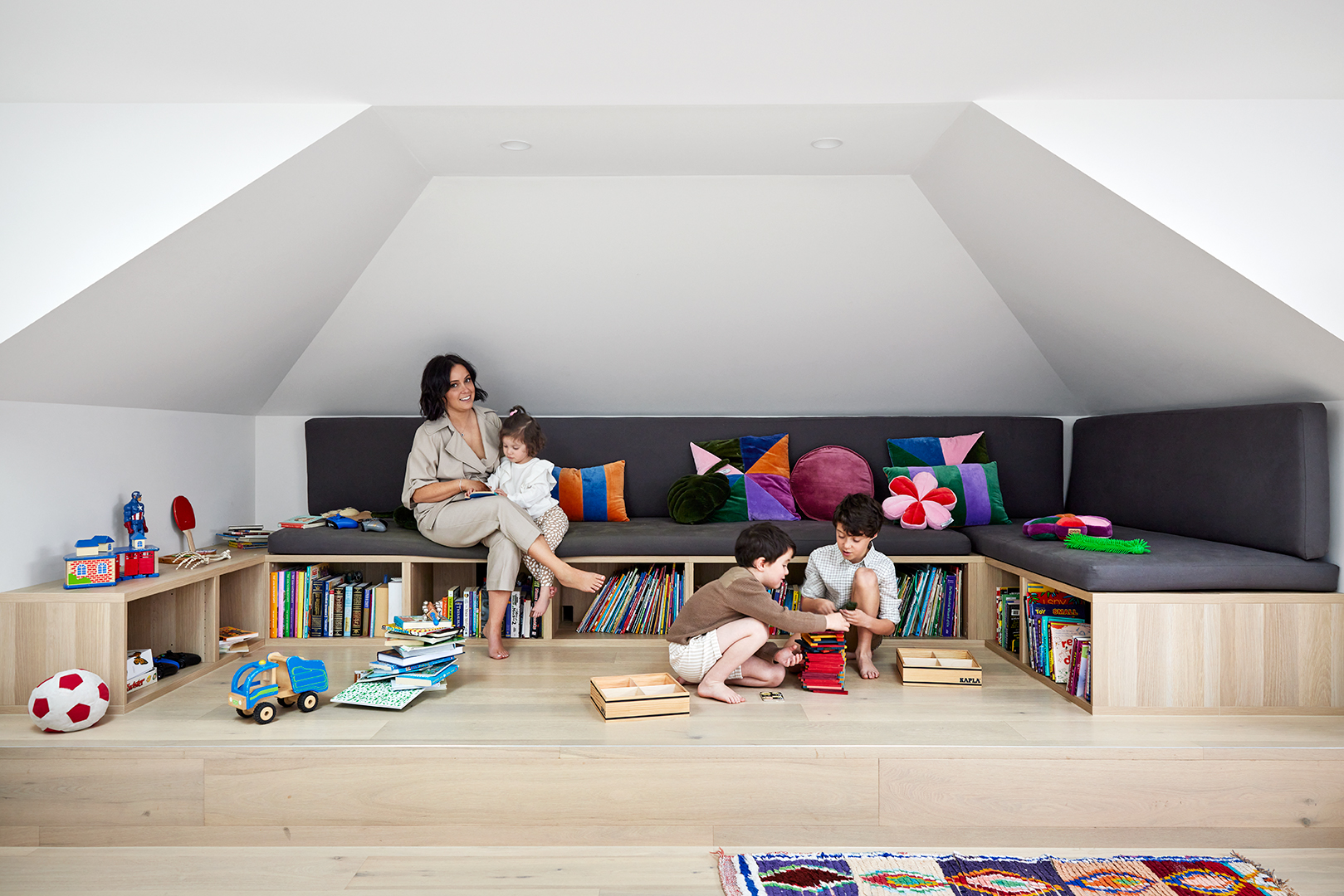 angled ceiling of kids room