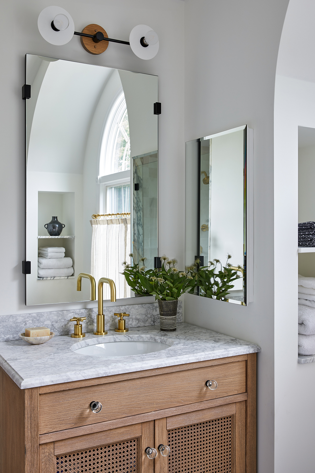 wood vanity with marble top