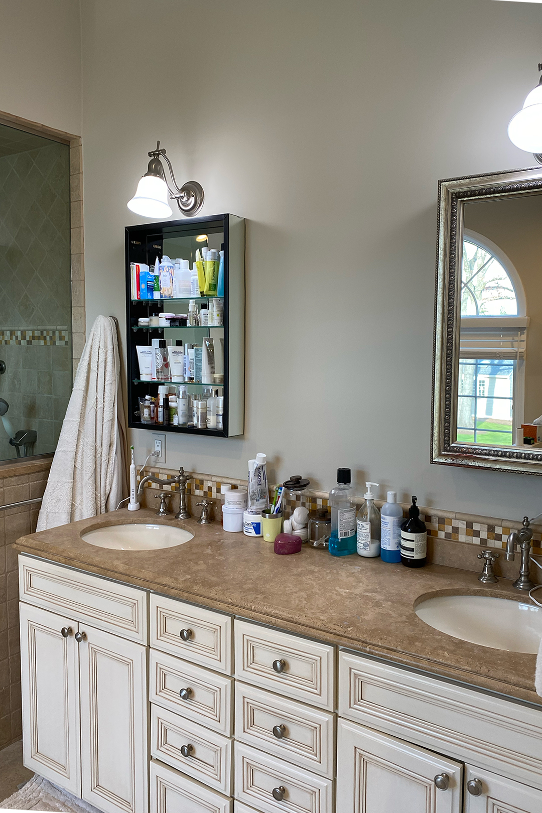 dated beige 90s double vanity