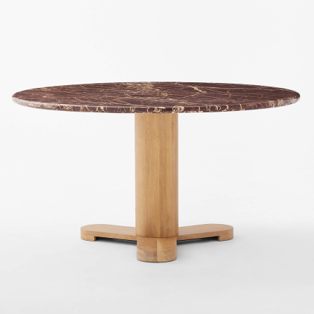  red marble oval dining table with oak wood base