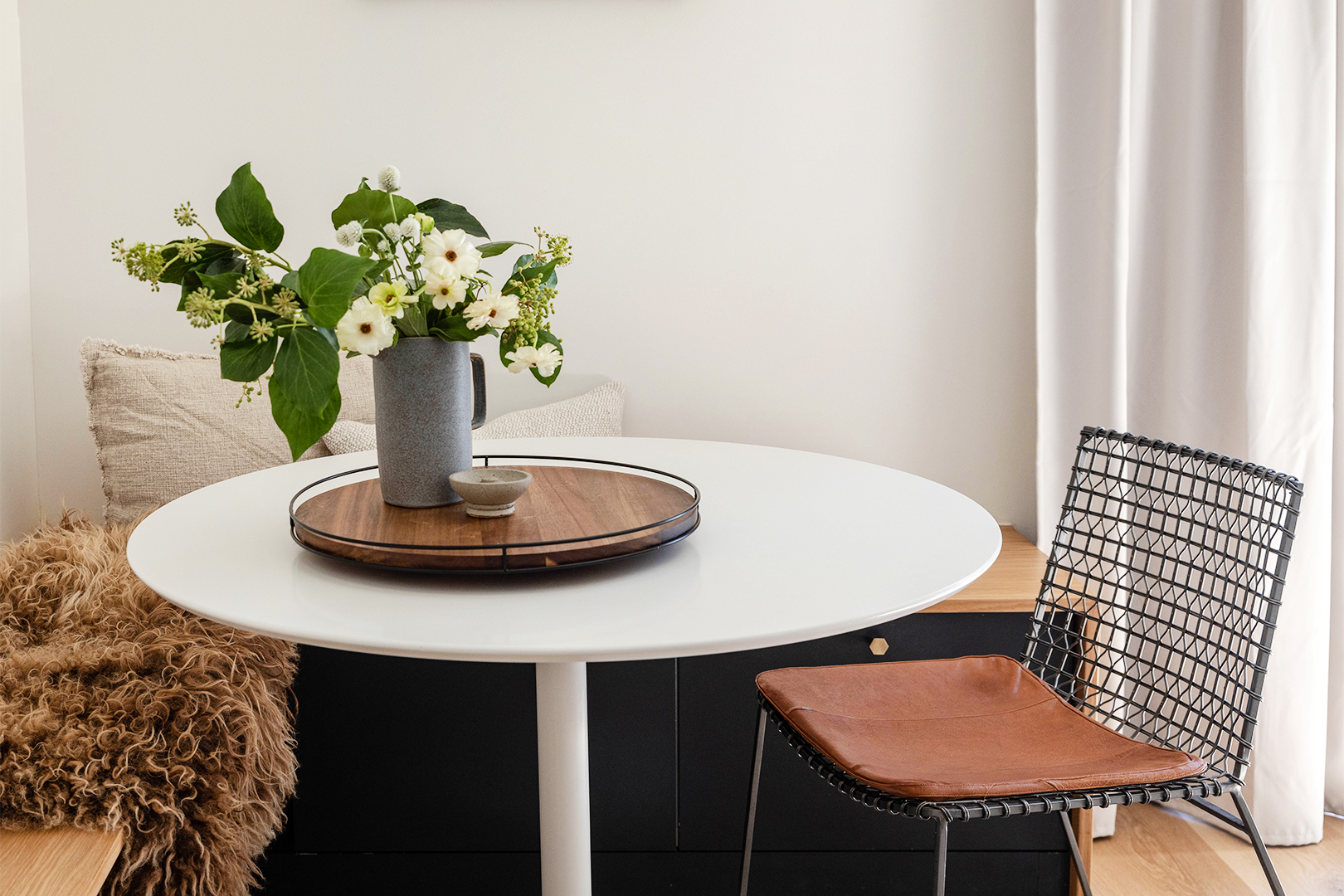 metal chair and white dining table