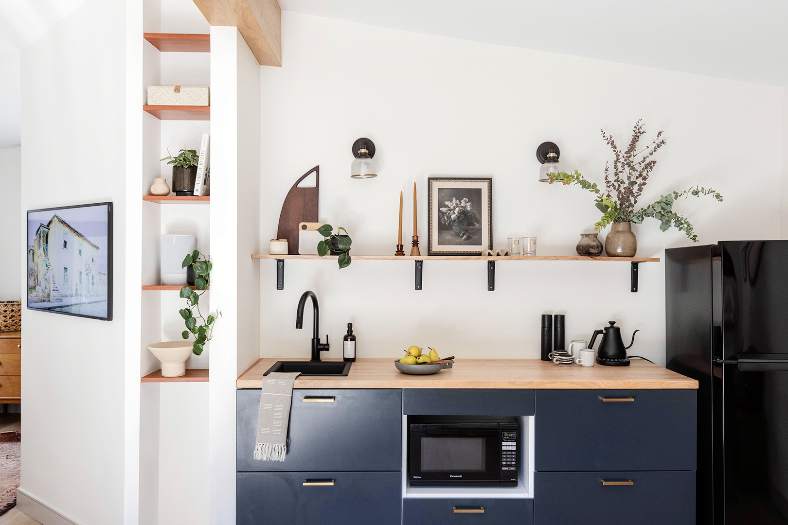 navy blue kitchenette