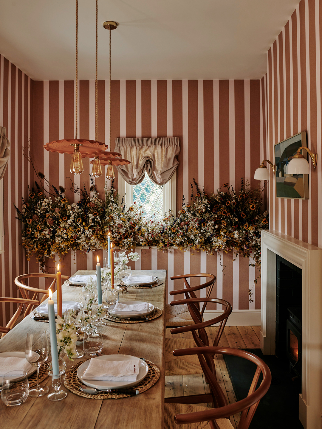 striped red dining room walls