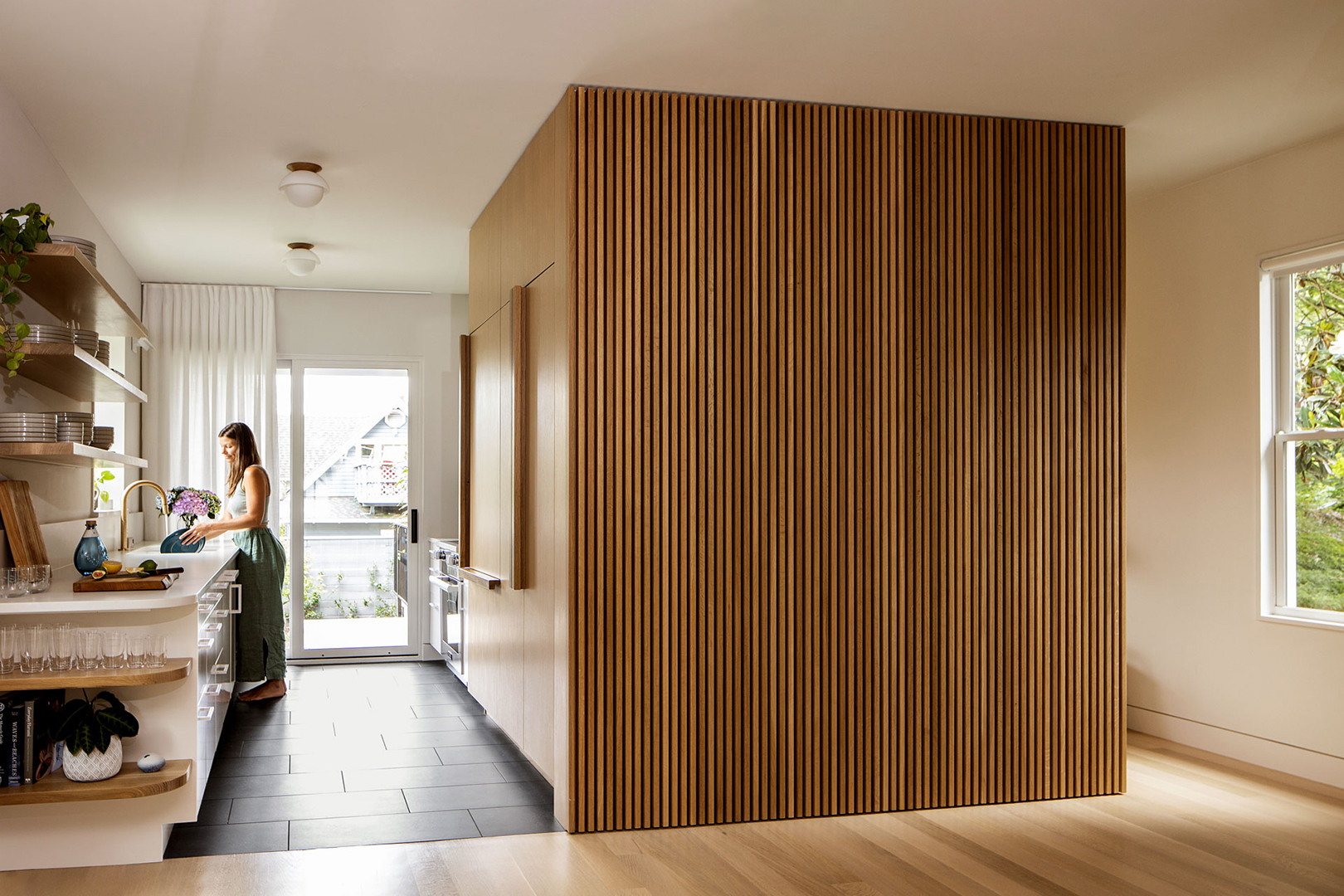 wooden structure in middle of kitchen