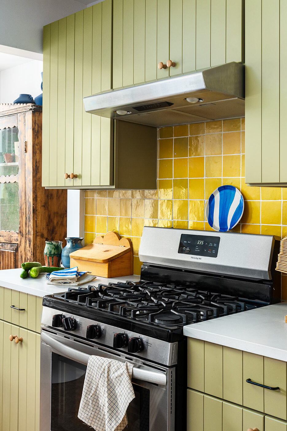 green beaded cabinets