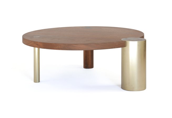  round wood and metal table