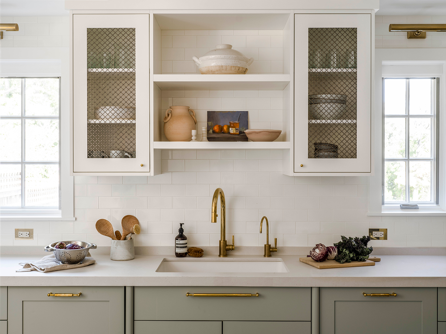 green and white cabinets