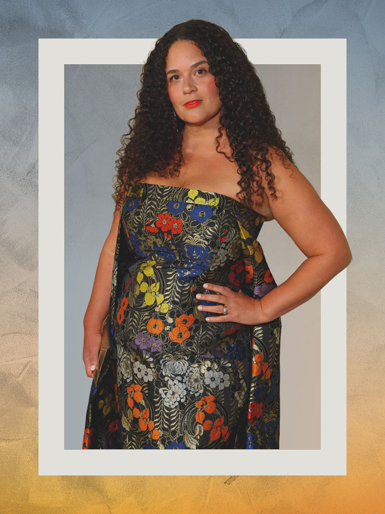 Justina Blakeney in a floral dress