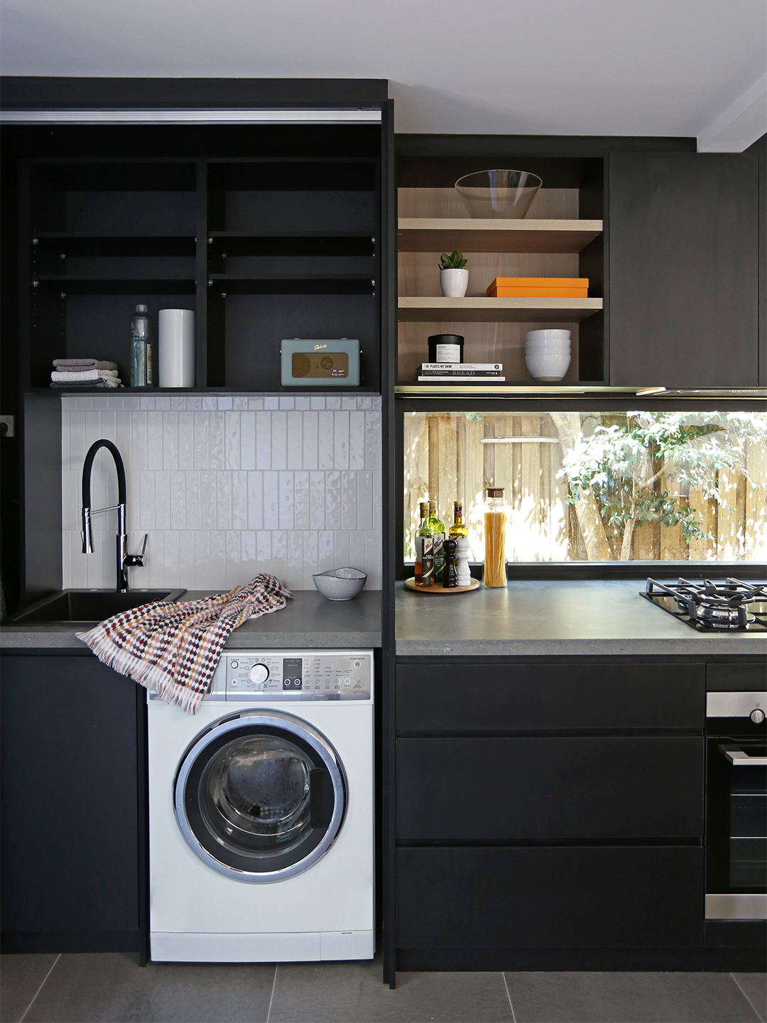 black laundry room