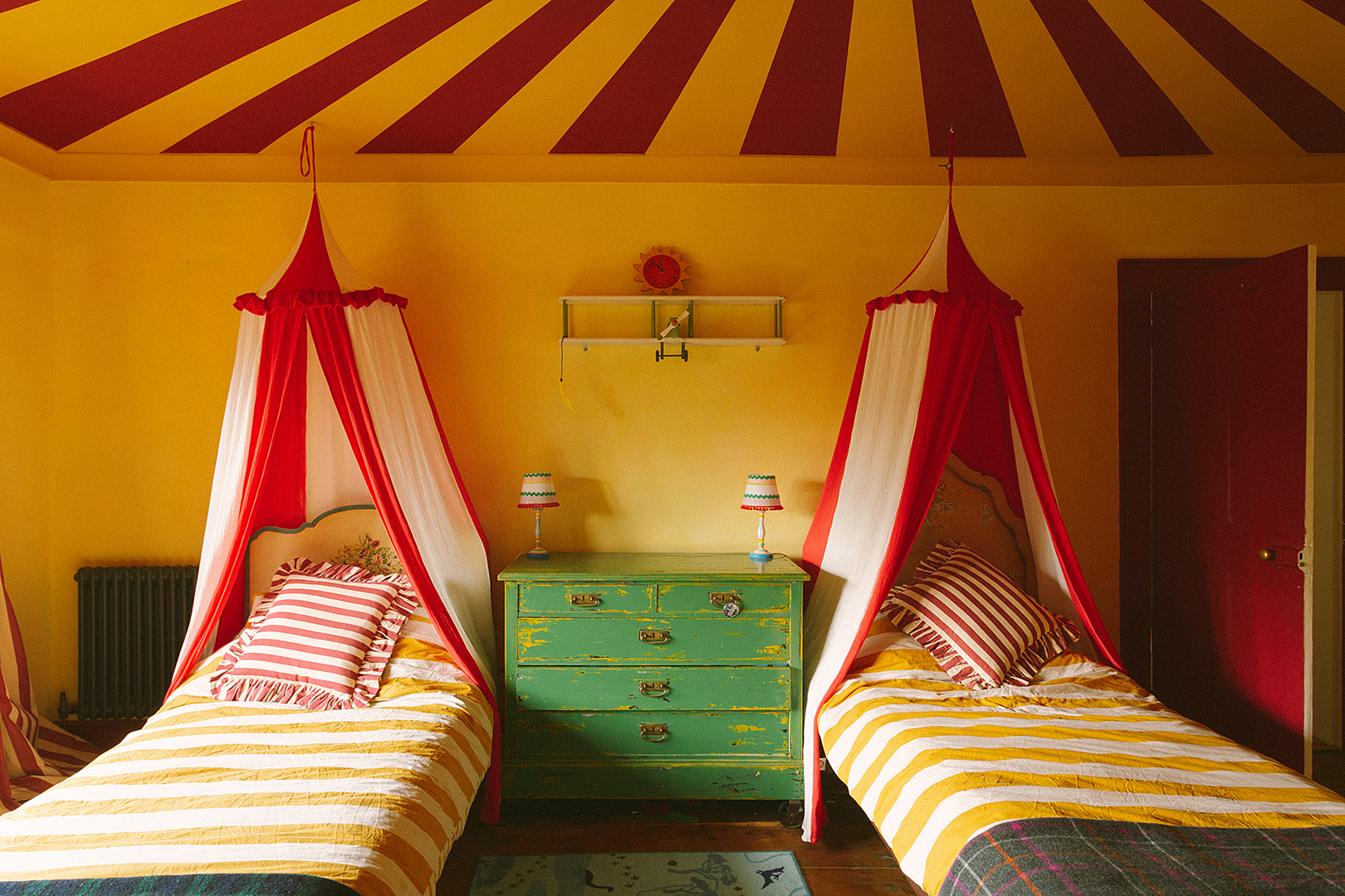 yellow and red striped room