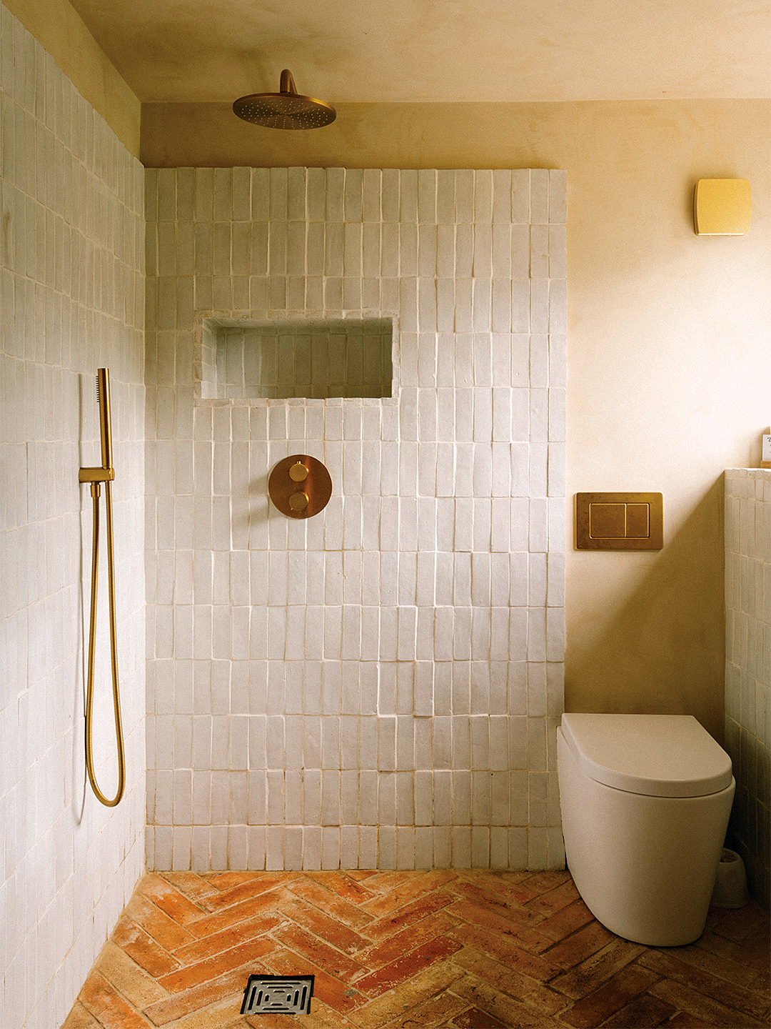 white tile shower