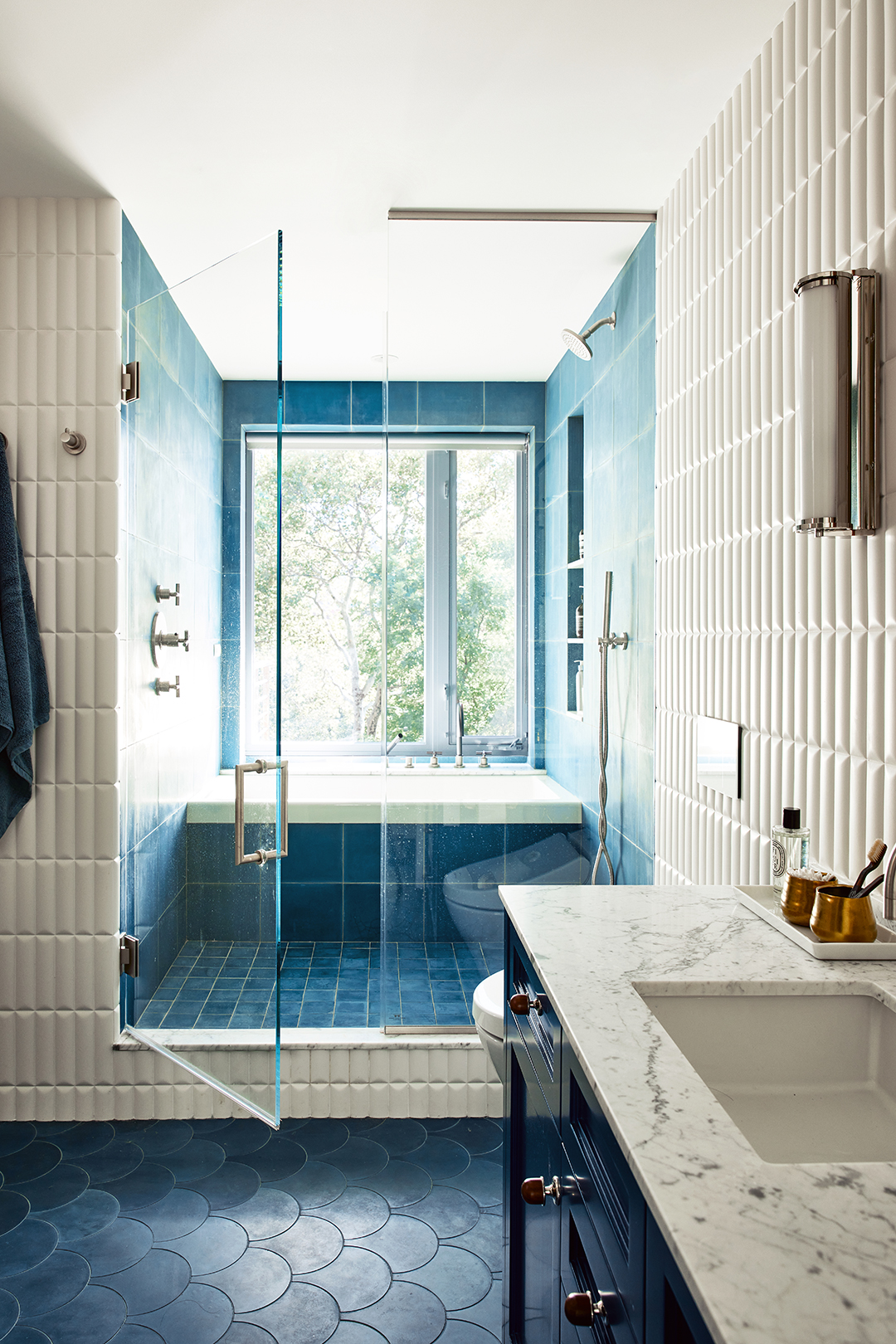 blue shower tile