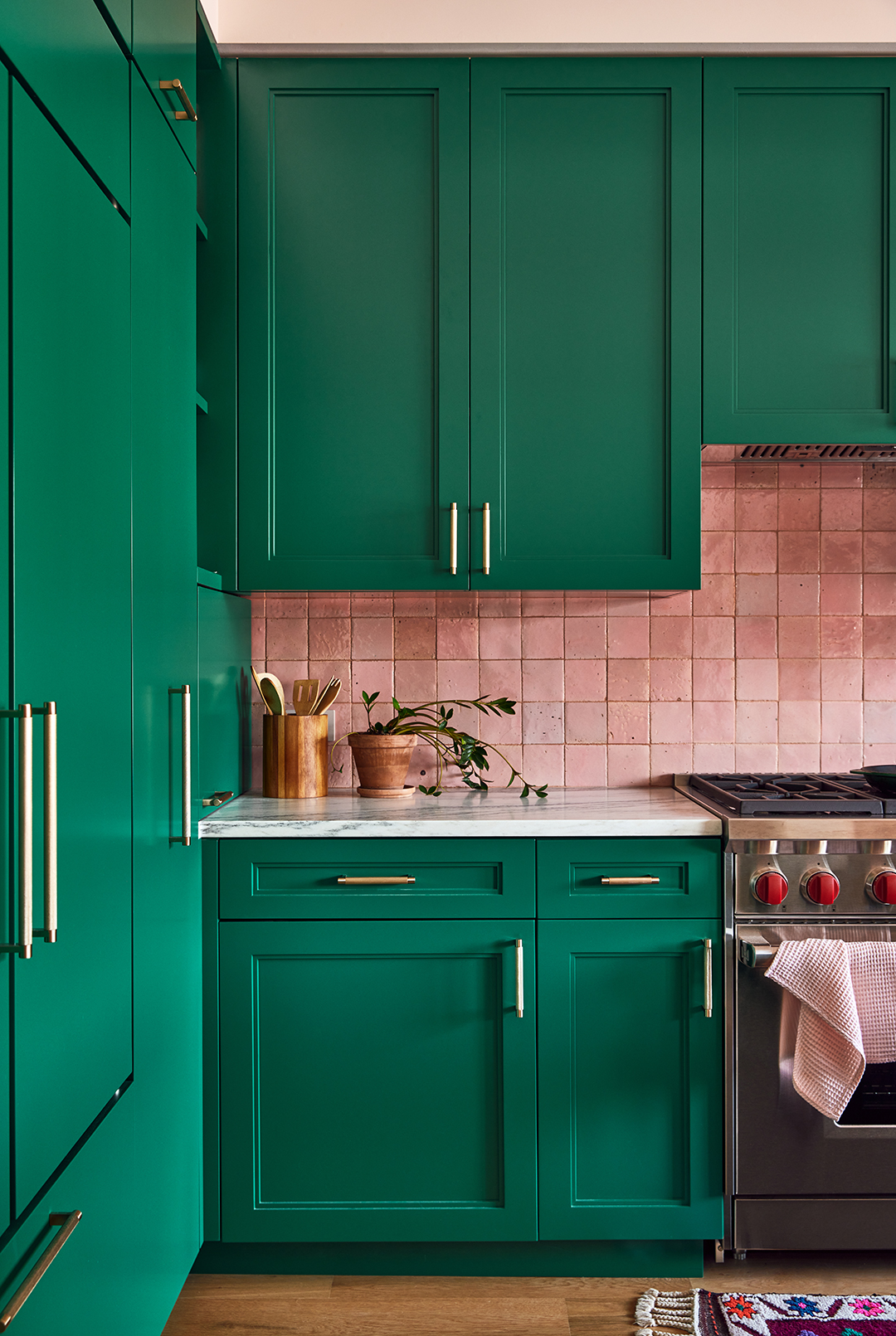 green cabinets