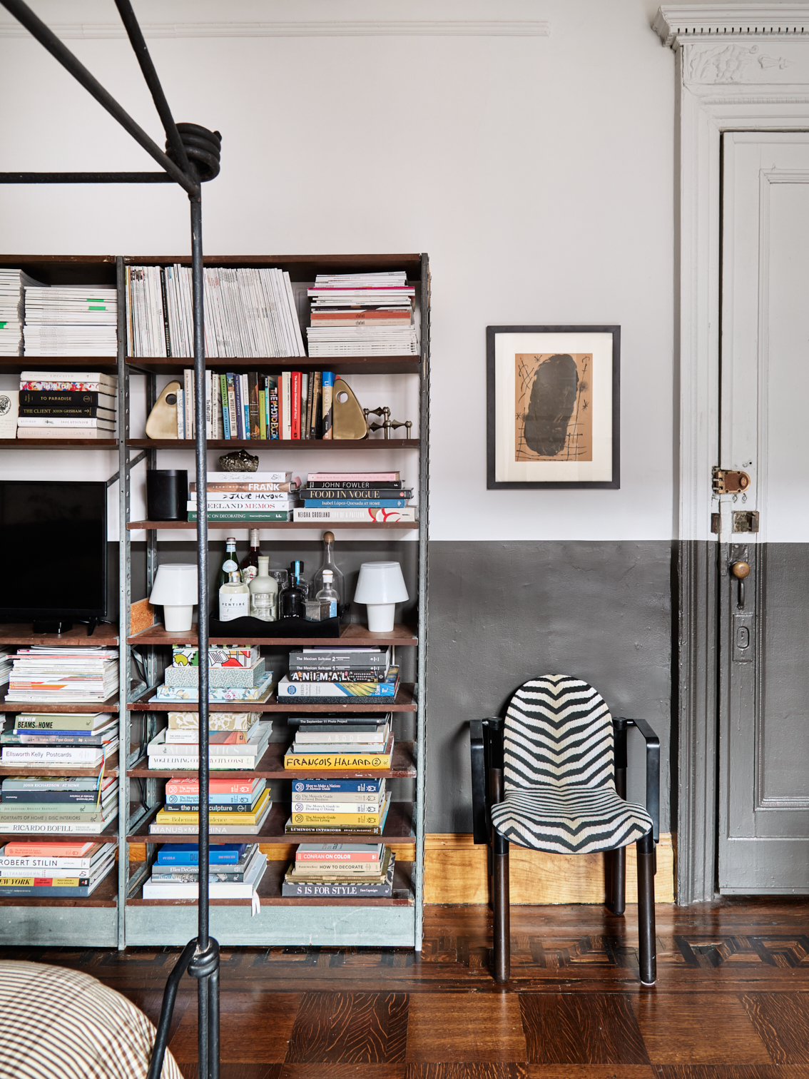 chair next to shelves