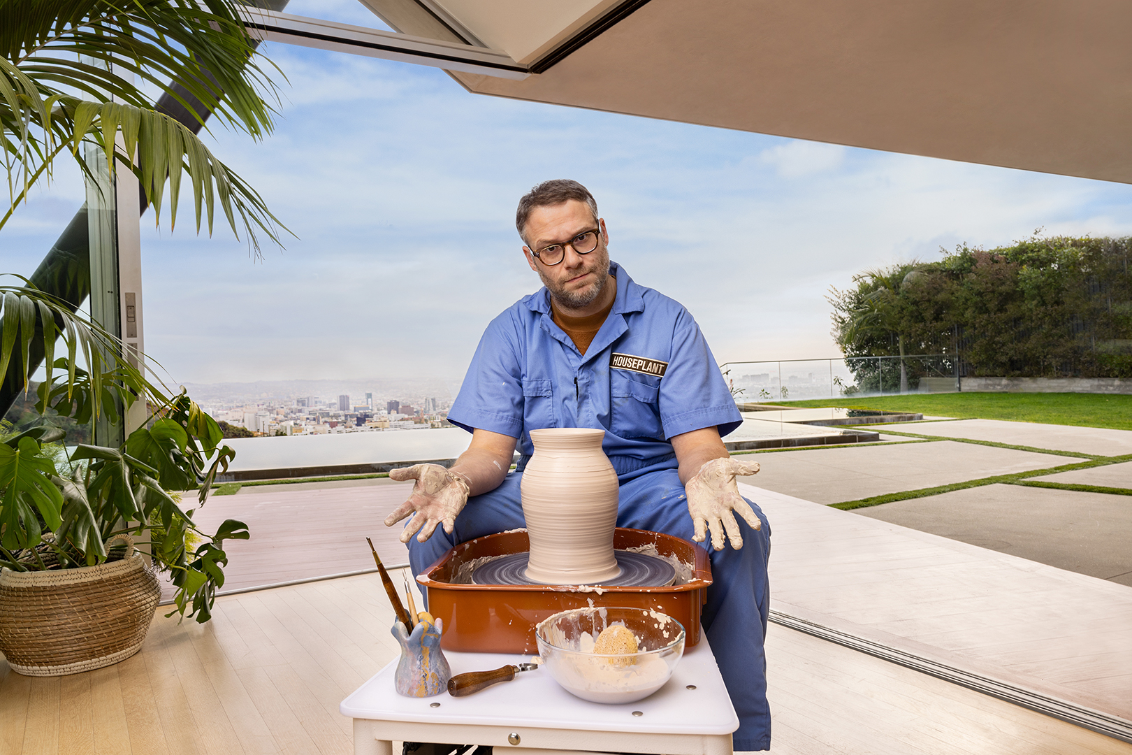 Seth Rogen at a pottery wheel