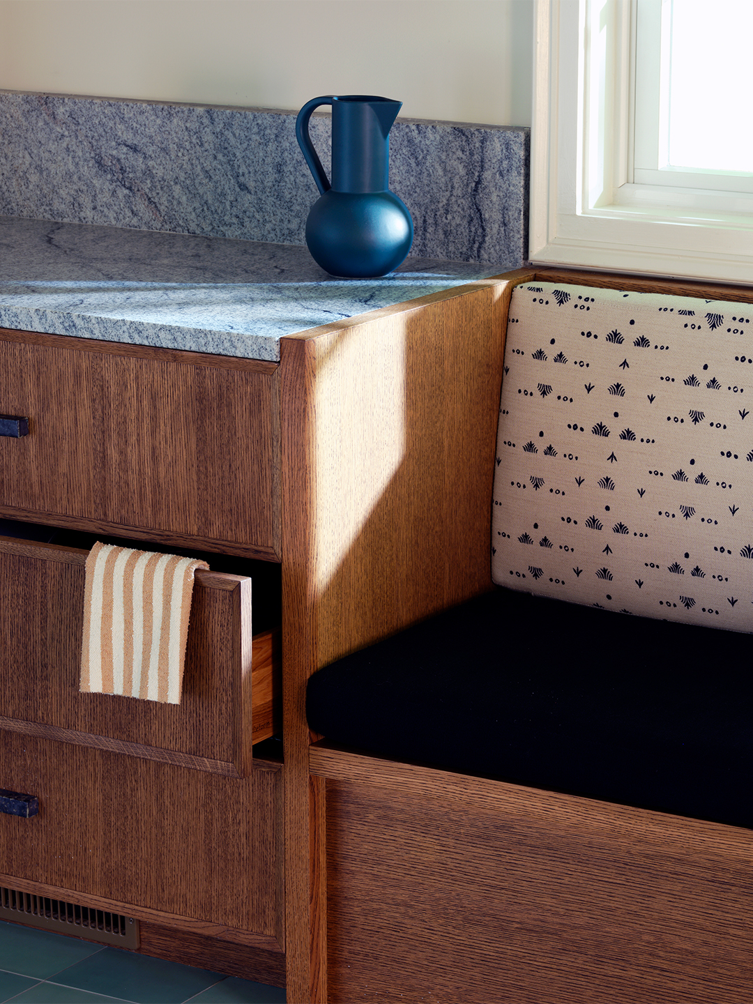 Close up of banquette seating