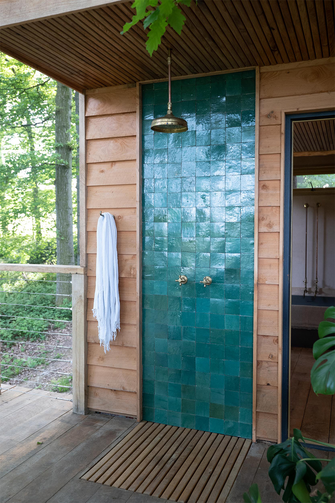 green shower tile