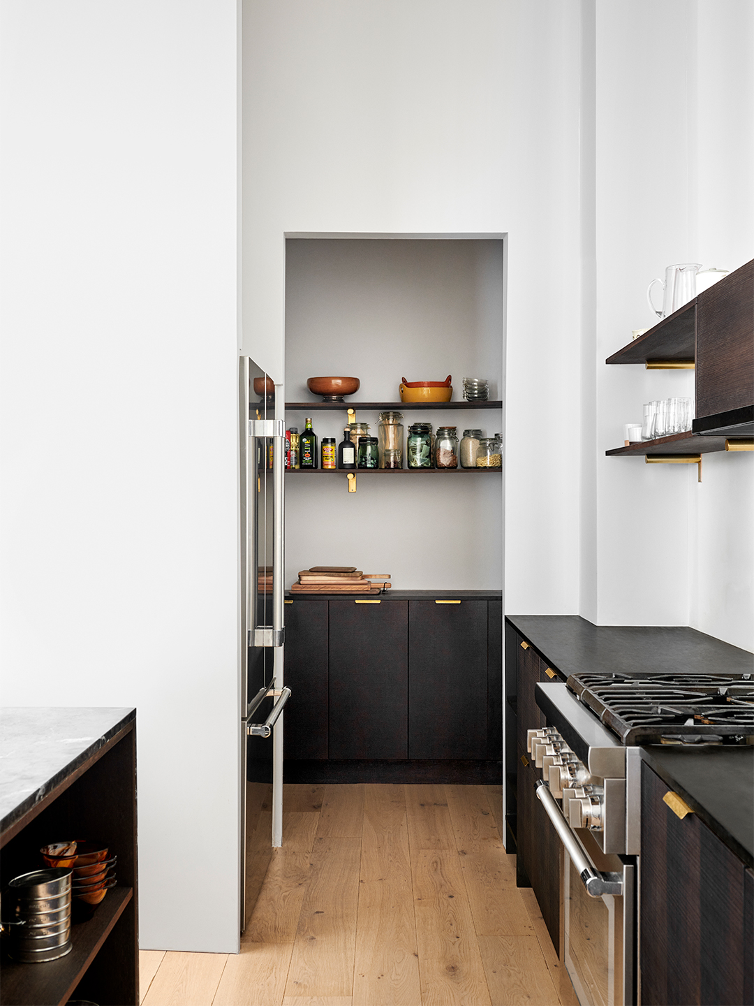 dark brown galley kitchen