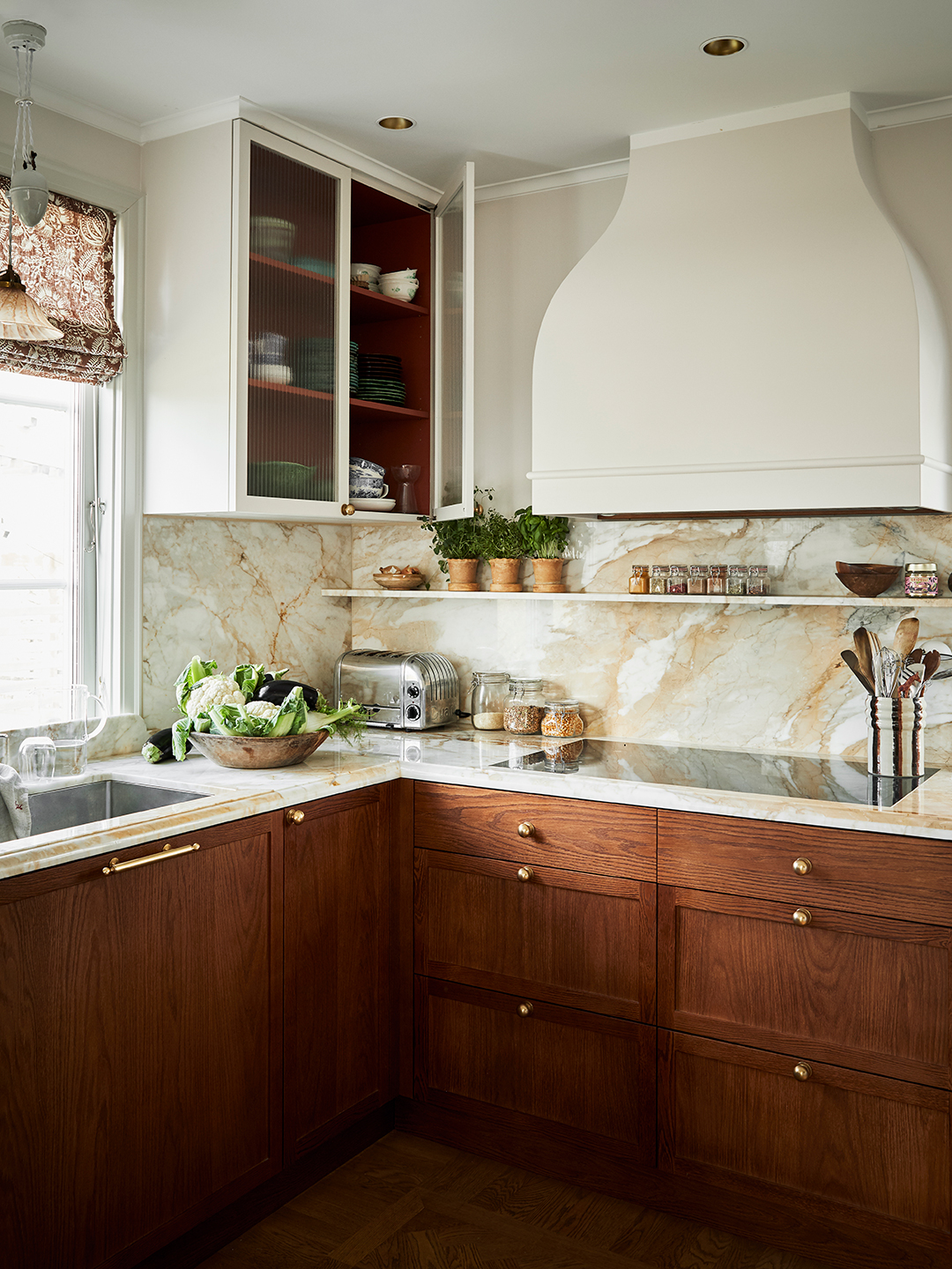 kitchen with wood lower cabinets