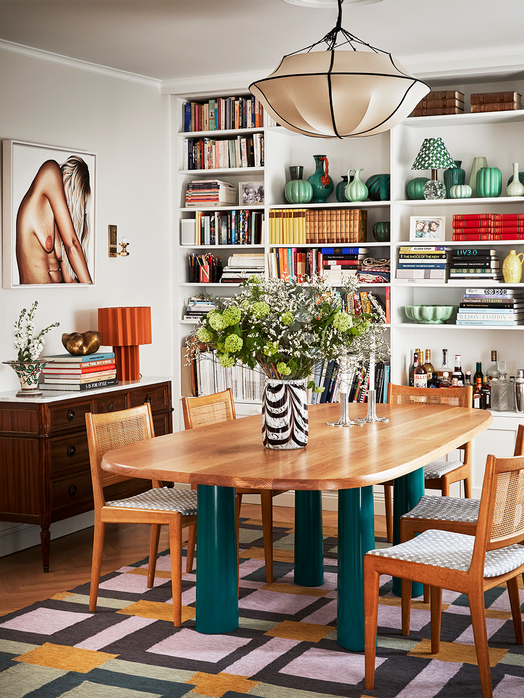 dining room with bookcase