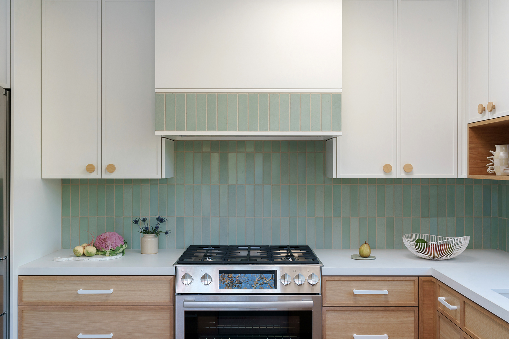 green tiled backsplash