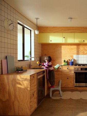 little girl at kitchen sink