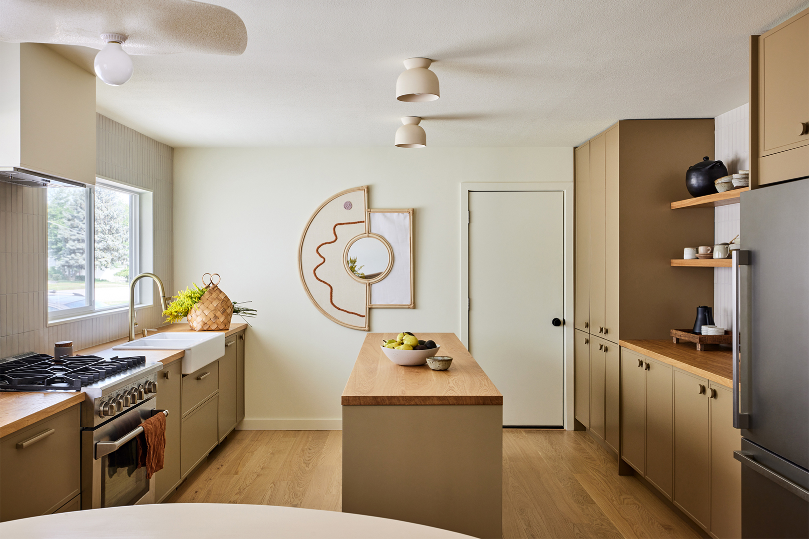 kitchen with butcher block island