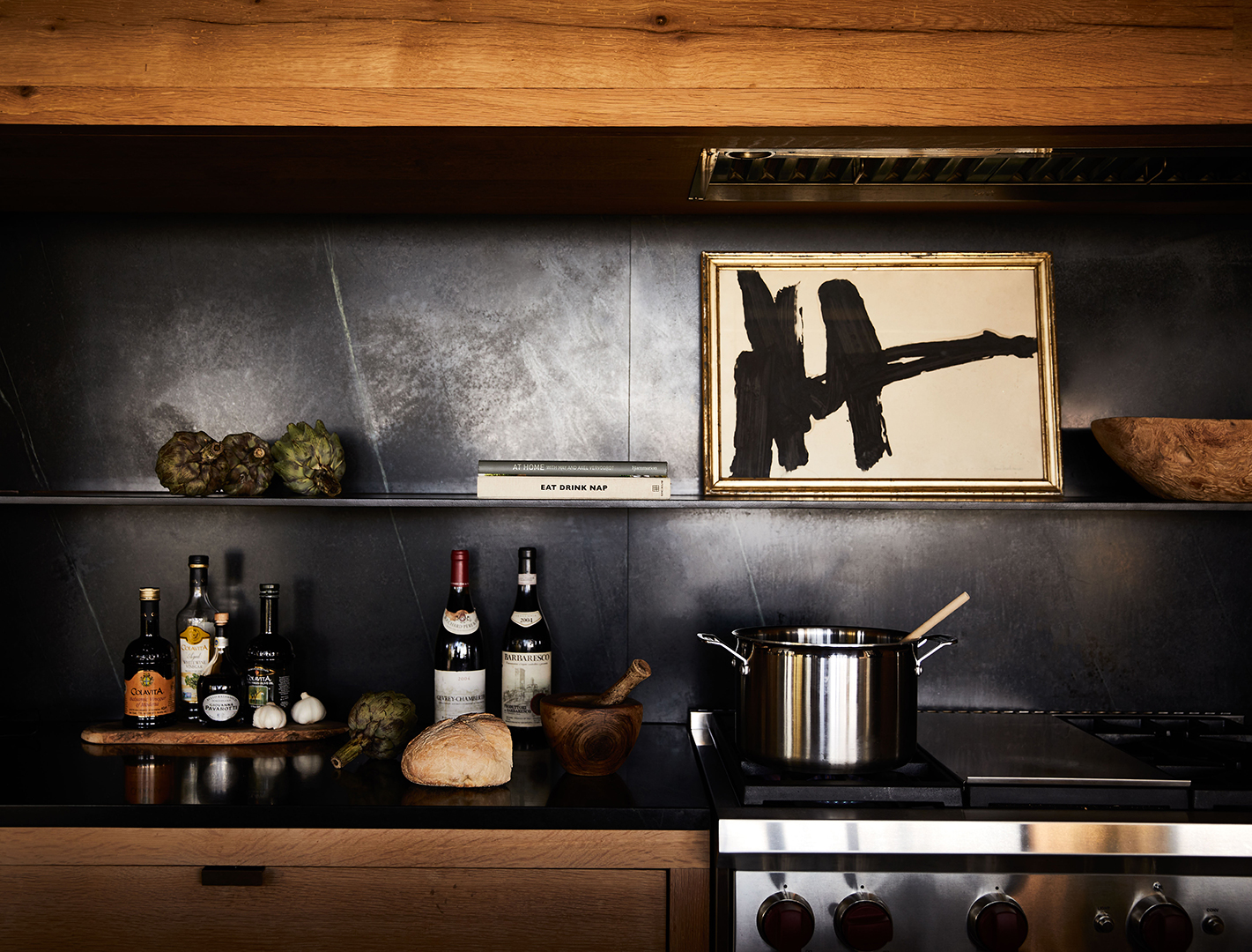 black soap stone backsplash