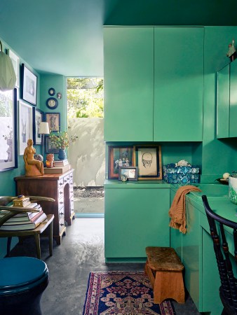 glossy green bathroom