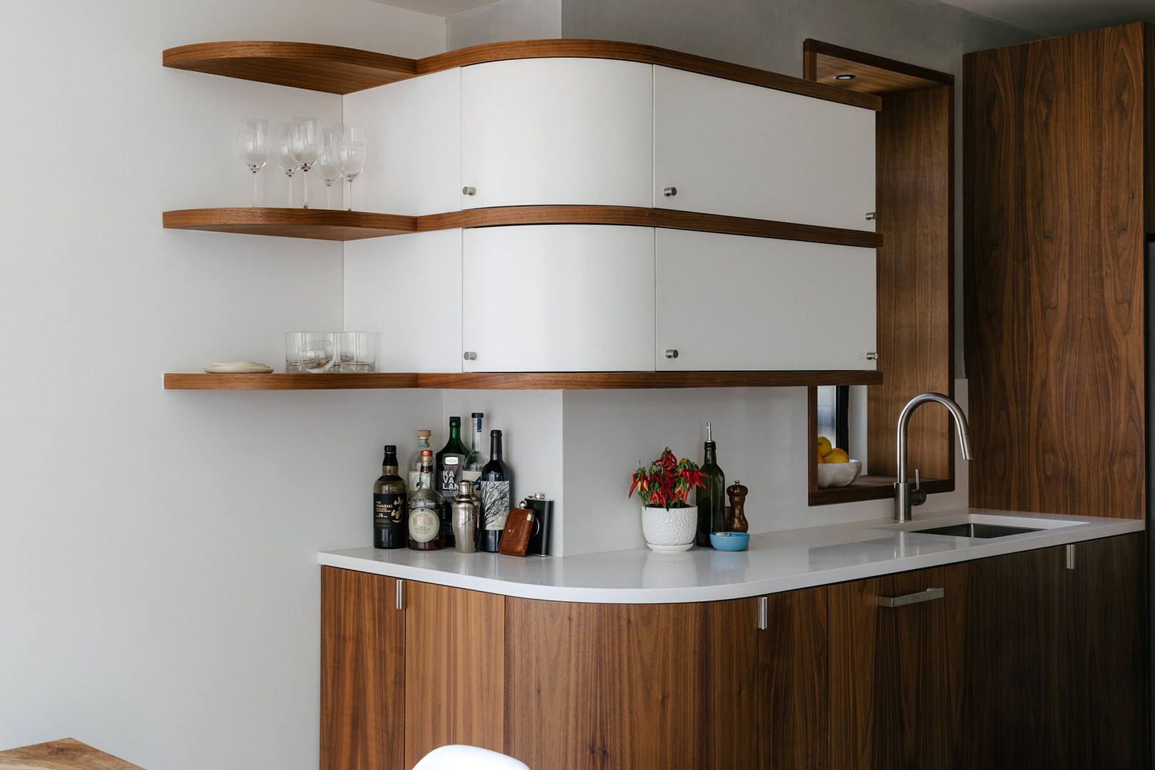 white and wood cabinets