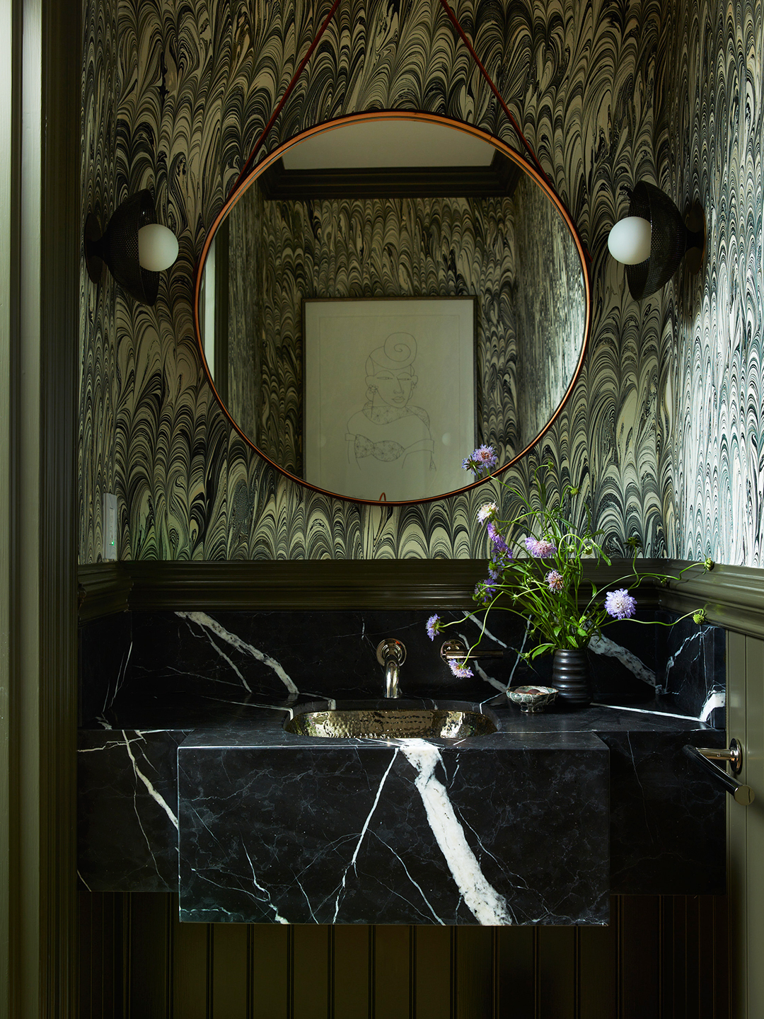 black powder room sink