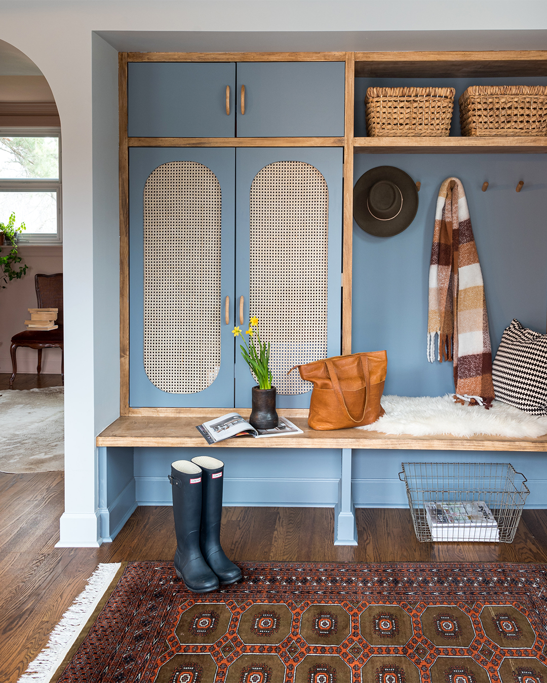 blue mudroom cabinets