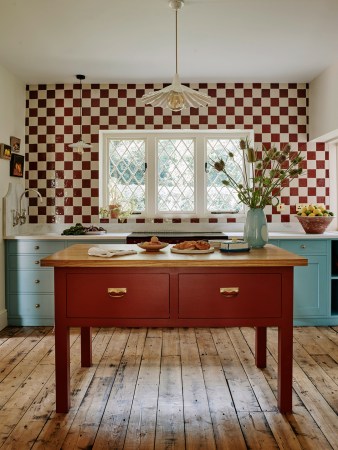 red kitchen island