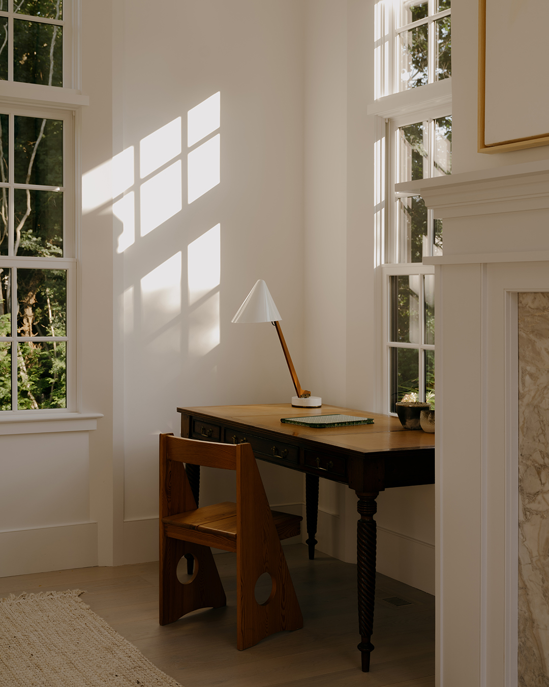 Corner nook with wooden desk