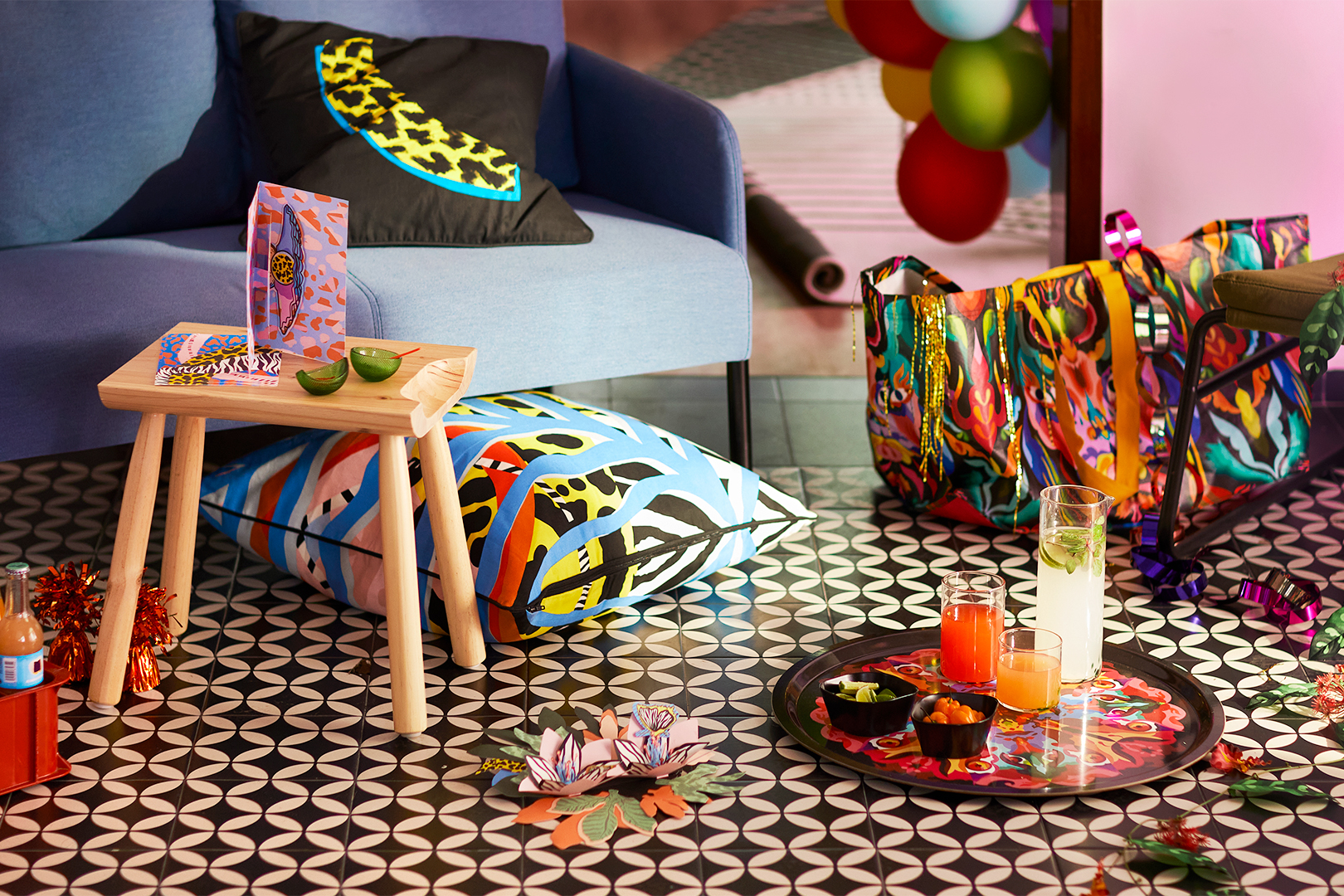 colorful cushions on floor