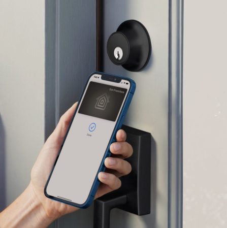  iphone held up to Level smart lock