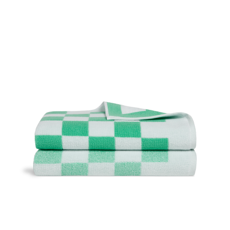  Set of 2 Mint Checkerboard Bath Sheets,