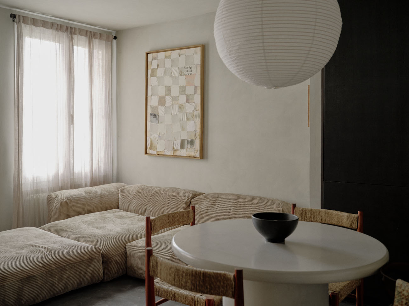 paper lantern over dining table