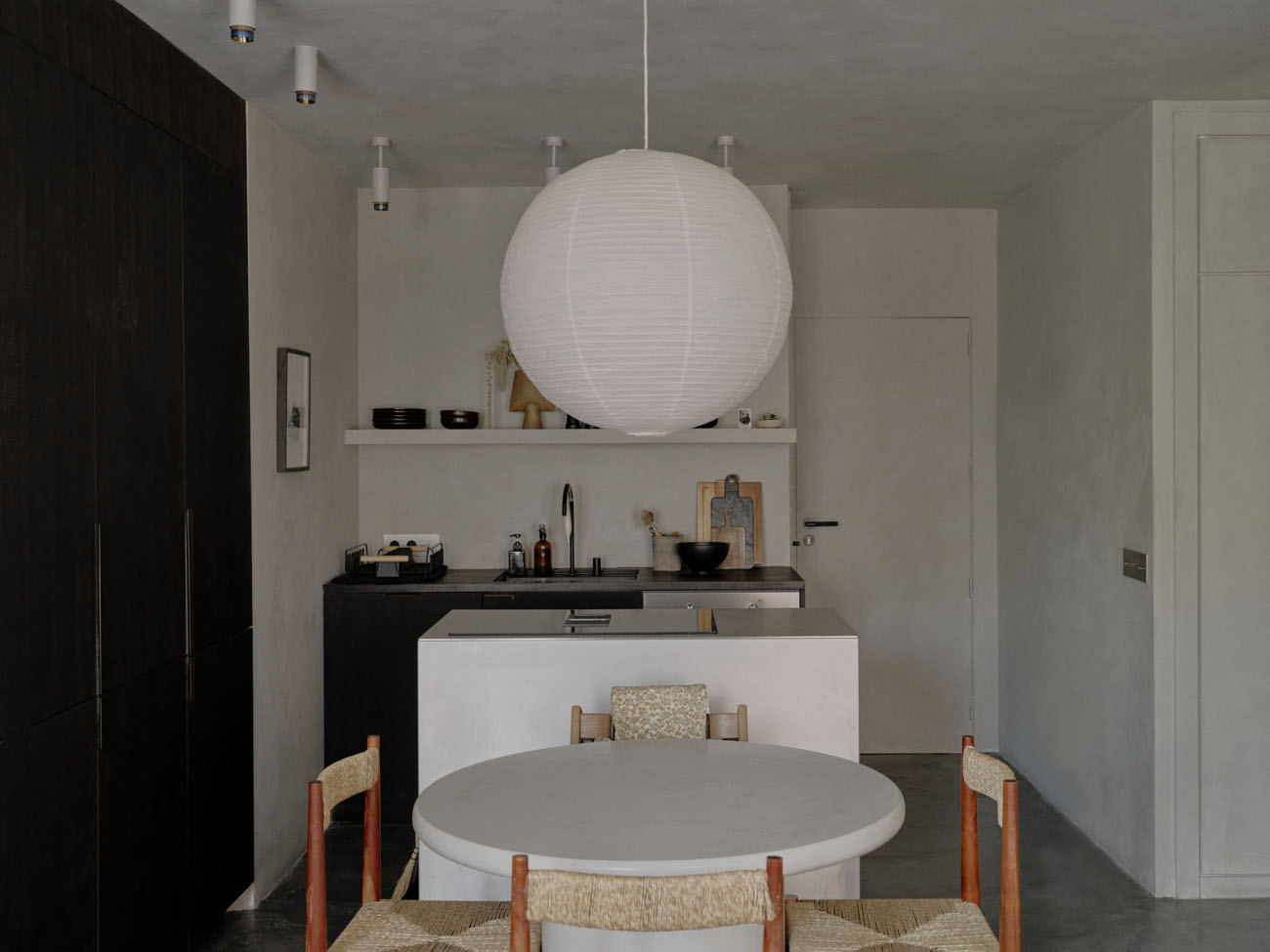 paper lantern over dining table