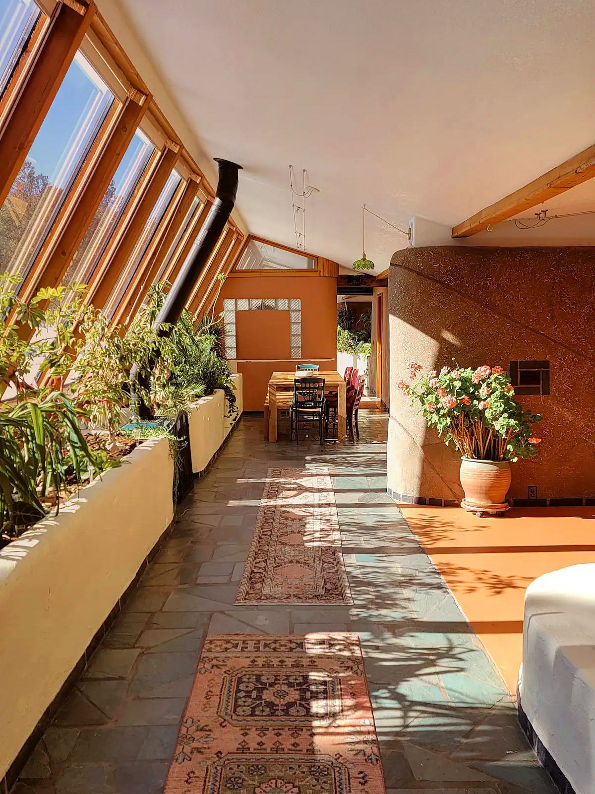 long hallway lined with windows