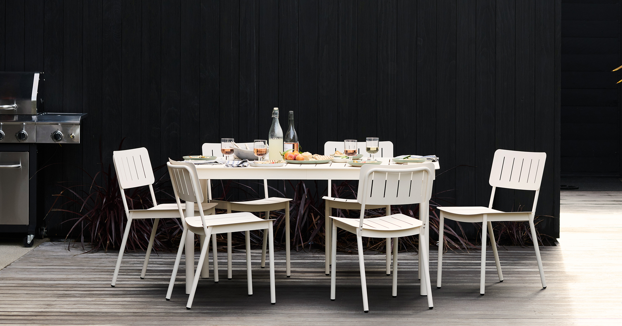 cream powder-coated dining table