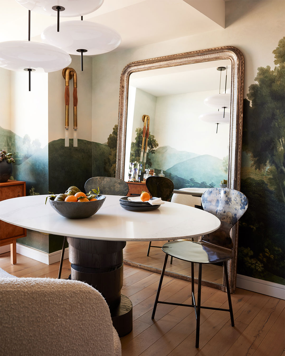 landscape wallpaper in dining room