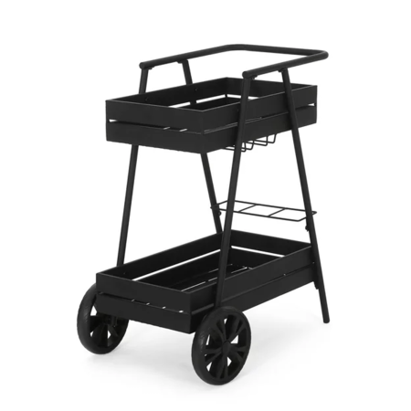  Evans Metal Outdoor 2 Tiered Bar Cart, Matte Black