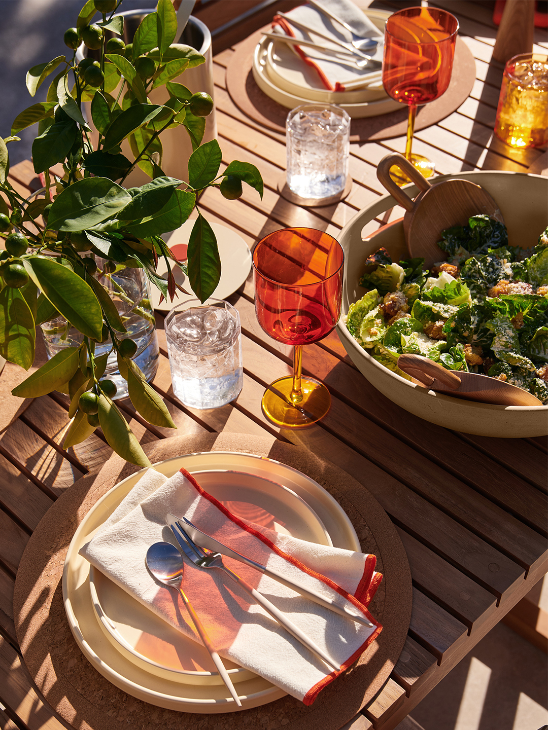 outdoor dinner table with salad bowl