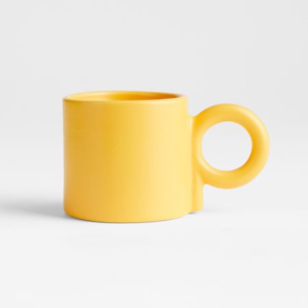  yellow coffee mug with circle handle