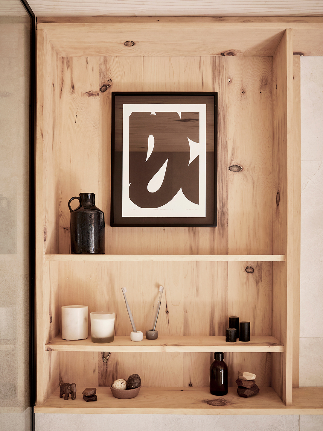 wood bathroom shelving